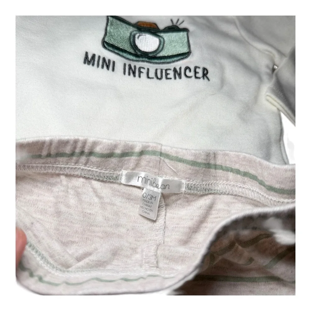 Modern Aesthetic Minibean Outfit Set 0-3M White Green Mini Influencer 3pc‎